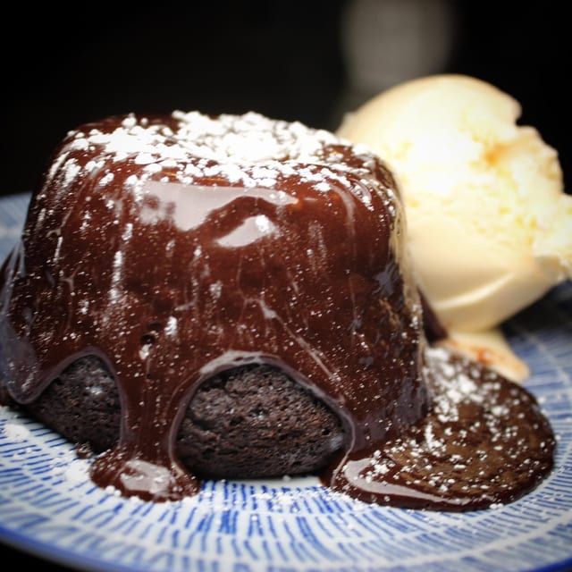 Lava Cake with Vanilla Ice Cream.